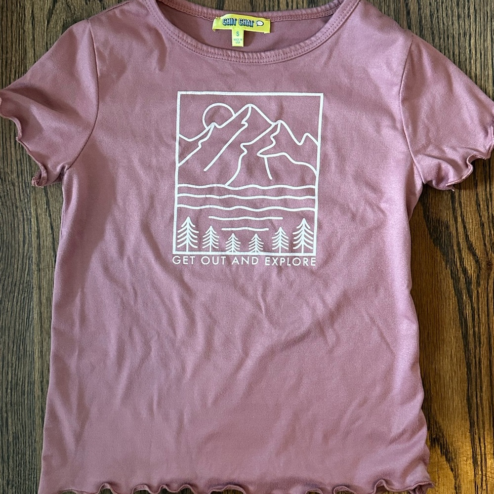 Pink Short Sleeve Tee with Mountain Graphic